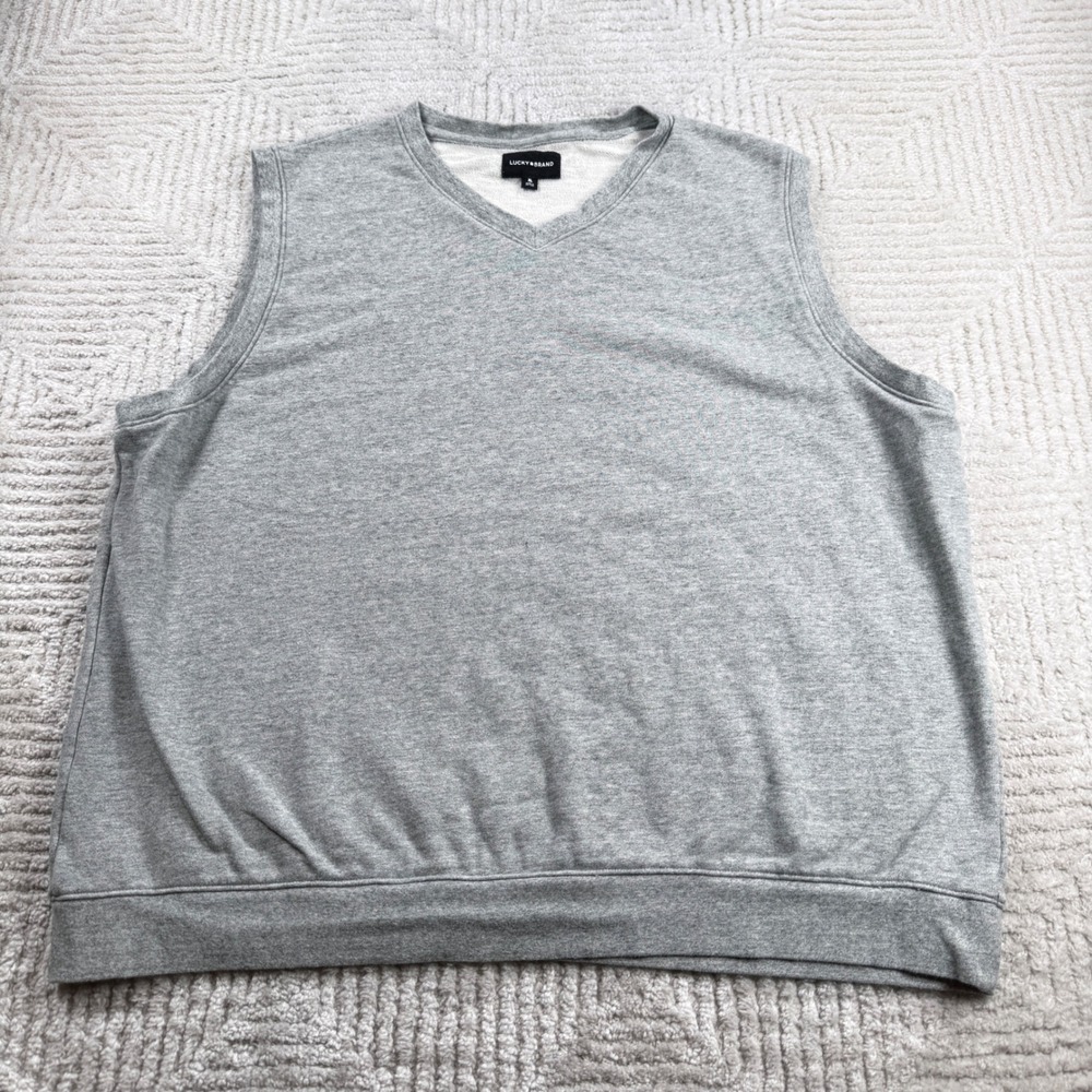 Lucky Brand Sweatshirt Vest Mens XL Gray V Neck French Terry Preppy Old Money